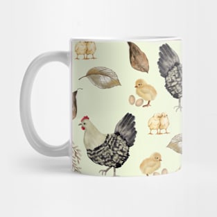 Chickens and Leaves Brown, Yellow, and Off-White Mug